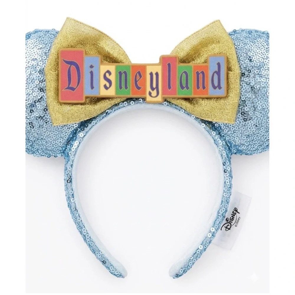 NEW! Disney Parks Sequin Disneyland Marquee Sign Minnie Ears Bow Headband Blue